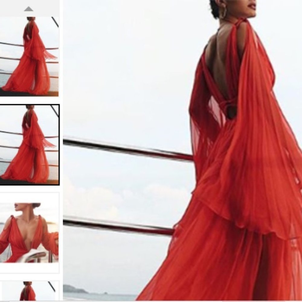 Sexy orange flowy maxi dress